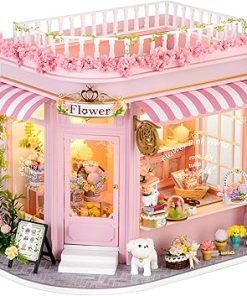 Roroom DIY Miniature and Furniture Dollhouse Kit,Mini 3D Wooden Doll House Craft Model,Creative Room Idea for Valentine’s Day Birthday Gift (AC001-Colorful Flower Shop)