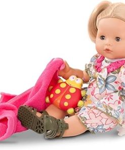 Gotz Maxy Aquini 16.5″ All Vinyl Bath Baby Doll with Long Blonde Hair to Wash and Style, Blue Sleeping Eyes, Vintage Styled Outfit, Rubber Sandals & Accessories