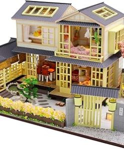 Cool Beans Boutique Miniature DIY Dollhouse Kit Wooden Japanese Home with Pergola and Yard, with Dust Cover (English Instructions) L907Z (Japanese Home with Pergola)