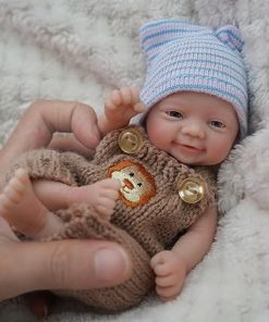 7 Inch Mini Reborn Baby Dolls，Silicone Full Body Baby Soft Skin Mini Realistic Newborn Baby Dolls Real Life Tiny Baby Doll with Feeding Accessories& Gift Box-Boy 2