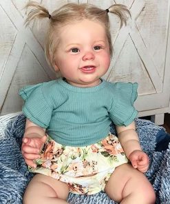 Angelbaby Realistic Big Reborn Baby Dolls 24 inch Lifelike Soft Silicone Newborn Girl Dolls Weighted Cute Smiling Toddler Doll with Teeth Infant Doll Handmade Toy Sets (Green/Floral) 2