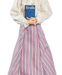 Barbie Inspiring Women Helen Keller Doll (12-inch) Wearing Blouse and Skirt, with Doll Stand & Certificate of Authenticity, Gift for Kids & Collectors, Pink