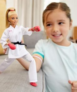 Barbie Olympic Games Tokyo 2020 Karate Doll with Karate Uniform, Tokyo 2020 Jacket, Medal, Helmet, Sparring Gloves and Sandals for Ages 3 and Up 2