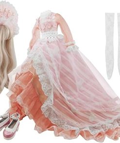 Set of Skirt Wigs Shoes Socks Accessories Full Set for 1/3 BJD Dolls Ball Jointed Dolls 22in – 24in 60cm (Pink and White)