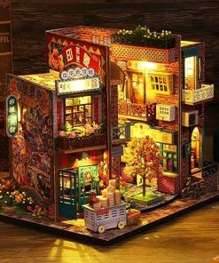 Mini 3D Wooden Doll House Craft Model with Dust Proof Cover and Music Movement,DIY Miniature and Furniture Dollhouse Kit,Creative Room Idea for Valentine’s Day Birthday Gift (Time Stamp) 2