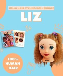 Dolls Liz Real Hair Styling Head Doll Bundle, Light Brown/Blonde Hair Color, 4b (s-curl) Hair Type, Professional Grade 100% 12-inch Human Hair Training Mannequin (Book+Styling Doll Head) 2