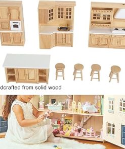 Miniature Dollhouse Kitchen Cabinet Furniture Set, Birch Wood Material, Provides Play Experience 2