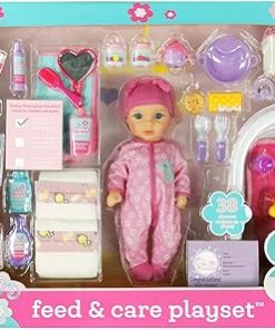 New Adventures Cuddle Kids 15″ Feed and Care Playset (5727) Baby Doll Accessories, 38 Pieces