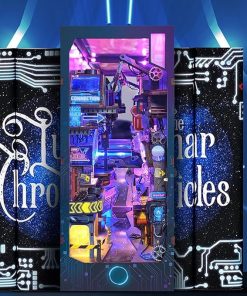 DIY SciFi Cyberpunk Book Nook Kits Decor,Miniature Dollhouse Booknook Kit for Teens and Adults, 3D Wooden Puzzle Bookend Bookshelf Insert Model with 70 LED Light(Infinite Dimensions) 2