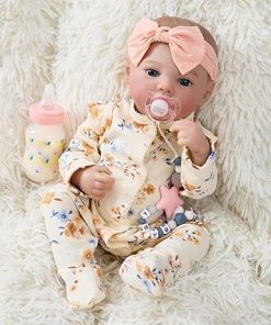 17 Inch Realistic Newborn Toddler Reborn Baby Dolls Lifelike Cute Girl Real Life Baby Soft Body Dolls with Clothes Feeding Accessories for Kids Birthday Gift 2