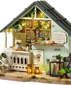 CUTEROOM Miniature House Kits for Adults, Mini Dollhouse Wooden Furniture Kit, DIY Craft Kits Creative Room Tiny House for Decoration- Plants Studio