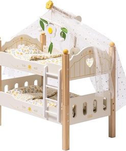 ROBUD Toys Doll Bunk Bed Set – Wooden Play Baby Doll Crib with Ladders and Accessories for 18 Inch Dolls (2 Beds, Fits American Girls)
