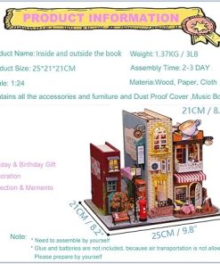 Roroom DIY Miniature and Furniture Dollhouse Kit,Mini 3D Wooden Doll House Craft Model with Dust Proof Cover and Music Movement,Creative Room Idea for Valentine’s Day Birthday Gift(ES007) 2