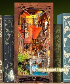 DIY Dollhouse Booknook Bookshelf Insert 3D Wooden Puzzle Bookend for Book/Room Decor, Miniature Model House with LED Light Book Nook Kits for Birthday Valentine’s Day Gifts 2