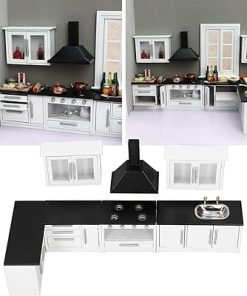 Wooden Dollhouse Furniture Set，Miniature Dollhouse Furniture 1 12 Scale for Dollhouse Kitchen, Doll House Furniture Toys Kitchen Cabinets Dollhouse Miniatures Scenes Accessories 2