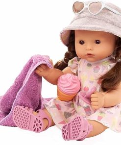 Gotz Maxy Aquini Popsicle – 16.5″ All Vinyl Bath Baby Doll with Brown Hair to Wash and Style, Brown Sleeping Eyes, Dress, Hat and Accessories