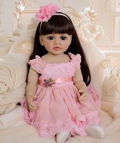 Pinky Reborn Lovely Reborn Baby Dolls 22 inch Girl Full Vinyl Body Reborn Baby Dolls Realistic Anatomically Correct Real Girl,Handmade Lifelike Awake Eyes,Multicolor Gift for Child