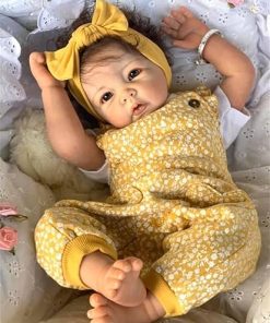 Anano Realistic Reborn Toddler Dolls Girl 20 Inches Real Life Like Looking Newborn Baby Doll That Looks Real Bebes Reborn Silicone Babies with Curly Hair and Yellow Clothes 2