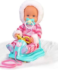 14″ Baby Doll in Ski Suit and Sleigh Accesssory On Wheels with Color Chaning Nose, for Ages 2+