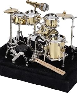 Miniature Drum Set Model,Desktop Drum Set,Mini Drum Miniature Dollhouse Model Christmas Ornament and Gift,Handicraft Ornament 3D Metal Model Kit,for Home Office Decoration Graduation Day