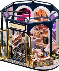 MAGQOO DIY Miniature Dollhouse Kit with Furniture 1:24 Scale Creative Room Mini Wooden Doll House Accessories DIY Miniature House Kit (Book Cafe)