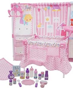 509 Crew BnB Pink Doll Furniture Set – 14” Baby Doll, Built in Highchair & Play Yard, Accessories, Kids Pretend Sleep Play Set Ages 3+ (T797025)