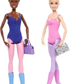 Barbie Ballet Room Set with 2 Dolls & 9 Accessories, Blonde & Brunette Ballerina Fashion Dolls with Extra Outfit & Dance-Themed Pieces, HXC37