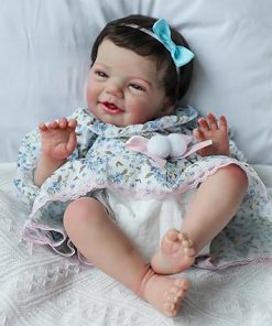 Realistic Reborn Baby Dolls, 18 Inch Sweet Smile Eyes Open Newborn Baby Dolls Girl, Soft Vinyl Real Life Baby Dolls with Weighted Body, Birthday Gift Set for Kids Age 3+