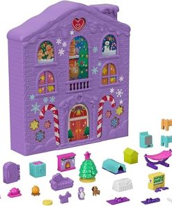 Polly Pocket Advent Calendar, Winter House Design, 25 Surprises Including 2 Micro Dolls, 3 Animal Figures, Furniture & Accessories