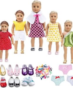 18 Inch Doll Clothes&Accessories, Include 5 Set Toys Doll Outfits + 2 Pairs Doll Shoes +2 Doll Underwear Doll Accessories, Fit American Dolls Girls Dolls