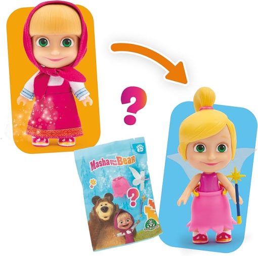 Giochi Preziosi Masha Masha Doll, 12 cm with Removable Dress and Hair, 3 Surprise Bags and Accessories for Transforming the Doll into a Fairy for Children from 3 Years