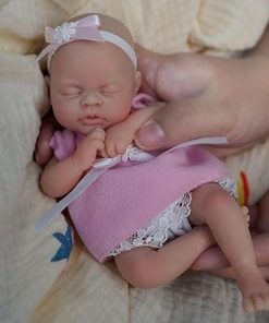 7 Inch Mini Silicone Baby, Reborn Baby Dolls Silicone Full Body Girl, Realistic Newborn Baby Doll Real Life Miniature Baby Doll with Feeding Accessories-1