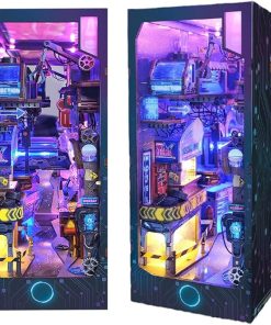DIY SciFi Cyberpunk Book Nook Kits Decor,Miniature Dollhouse Booknook Kit for Teens and Adults, 3D Wooden Puzzle Bookend Bookshelf Insert Model with 70 LED Light(Infinite Dimensions)