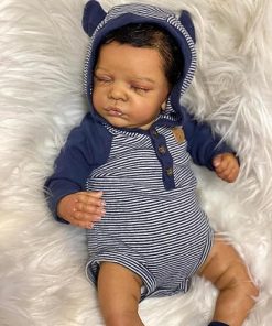 COSHENG-19Inch Reborn Baby Dolls Black Boy Realistic Newborn Baby Doll Weighted Soft Cloth Body Silicone Doll African American Baby Dolls Reborn Toddler Dolls Birthday Gift Toy for Kids Age 3+