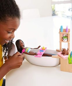 Barbie Fizzy Bath Doll and Playset, Brunette, with Tub, Fizzy Powder, Puppy and More, Gift for Kids 3 to 7 Years Old 2