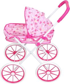 ERINGOGO Cute Pink Baby Doll Stroller Toy Canopy Boys and Girls Toy Stroller for Toddlers Pretend Play Pram