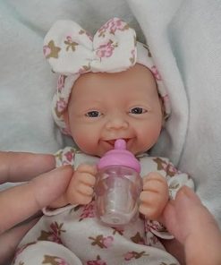 Reborn Baby Doll,7 Inch Silicone Doll Girl Diana, Mini Realistic Newborn Baby Dolls Silicone Full Body with Feeding Accessories-1 2