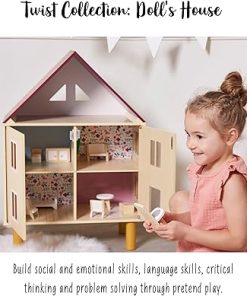 Janod Twist My First Doll House – 30” Dollhouse with Hinged Front and Wooden Legs – Includes 11 Pieces of Furniture – Compatible with Most 4.5” Dolls – Pretend Play Set – Ages 3-8 Years – J06617 2
