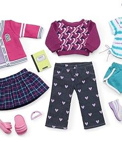 American Girl Truly Me 18-inch Doll School-Day Style Outfit with Cardigan, Tee, and Pair of Sneakers, For Ages 6+