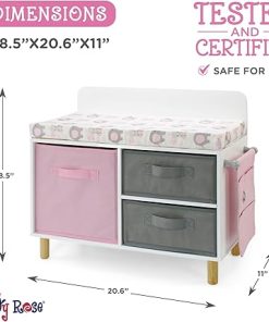 Emily Rose Wooden Toy Baby Doll Crib Set for Little Girls, Changing Table Furniture with Clothes and Accessories Storage and Pockets, for 3+ Year Olds, Doll Set and Accessories – White/Pink/Gray 2