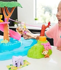 Barbie and Chelsea The Lost Birthday Splashtastic Pool Surprise Playset with Chelsea Doll (6-in), 3 Baby Animals, Slide, Zipline & Accessories, Gift for 3 to 7 Year Olds 2