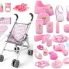 deAO Baby Doll Stroller Crib Bed Nursery Role Play Set Baby Doll with Accessories and Play Mat,Travel Cot,Bouncer,Foldable Stroller and Travel Bag Gifts for Toddlers Girls Boys