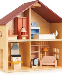 Mentari Toys – Poppets Dolls House – Fully Furnished Wooden Dollhouse – Compact Dollhouse for Toddlers with Open Design – Creativity and Imagination Development – Age 3+