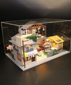 Cool Beans Boutique Miniature Dollhouse DIY Kit – Wooden Japanese Home with a tofu Shop, a Garage or Entertainment Room – with Dust Cover (Scale 1:24 Japanese Home) 2
