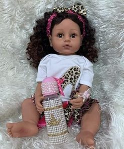 Angelbaby 22 inch Realistic African American Reborn Baby Dolls Black Girl Silicone Full Body, Weighted Washable Babies Reborn Newborn Biracial Doll for Kids Waterproof African Doll