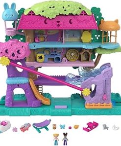 Polly Pocket Doll House with 2 Micro Dolls, Toy Car & 15+ Accessories, Pet Adventure Treehouse Playset
