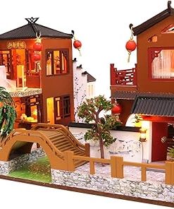 Cool Beans Boutique Miniature DIY Dollhouse Kit Wooden Chinese Villa River Walk with Dust Cover – Architecture Model kit (English Manual) (Chinese Villa by Creek)
