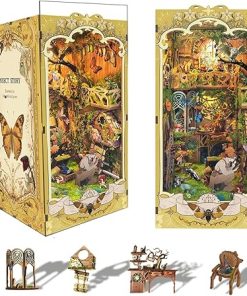 LED Book Nook Kit DIY Miniature Dollhouse Kit 3D Puzzle Wooden Bookends Toy for Teenagers Gift Model Kits Room Decoration – Garden Book Nook – Book Nook Kits for Adults -Insect Story(SQ-19)
