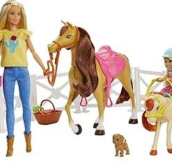 Barbie Playset and Chelsea Blonde Dolls, 2 Horses with Bobbling Heads and 15+ Toy Accessories That Include Corral Fencing, Feeding, Grooming, Nurturing and Horseback Riding Pieces, 3Y+