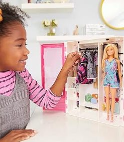 Barbie Fashionistas Doll & Ultimate Closet Playset with Clothes & 12 Accessories, Blonde Fashion Doll & Pink Closet Toy with Storage, Fold-Out Rack & Carrying Handle 2